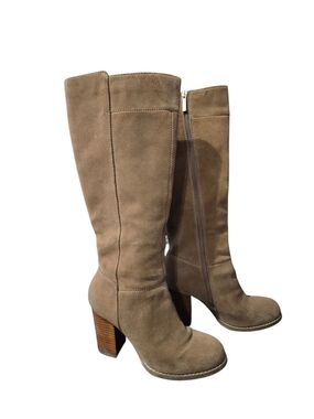 Nine West Suede Taupe Block Heel Boots Size 8M